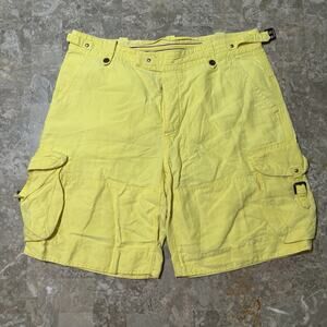 Polo Ralph Lauren Cargo Shorts Mens 36 Yellow Linen Silk Paratrooper Buckle Tab